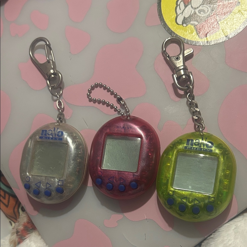 Nano Pets Keychain Trio - Silver, Pink, Lime